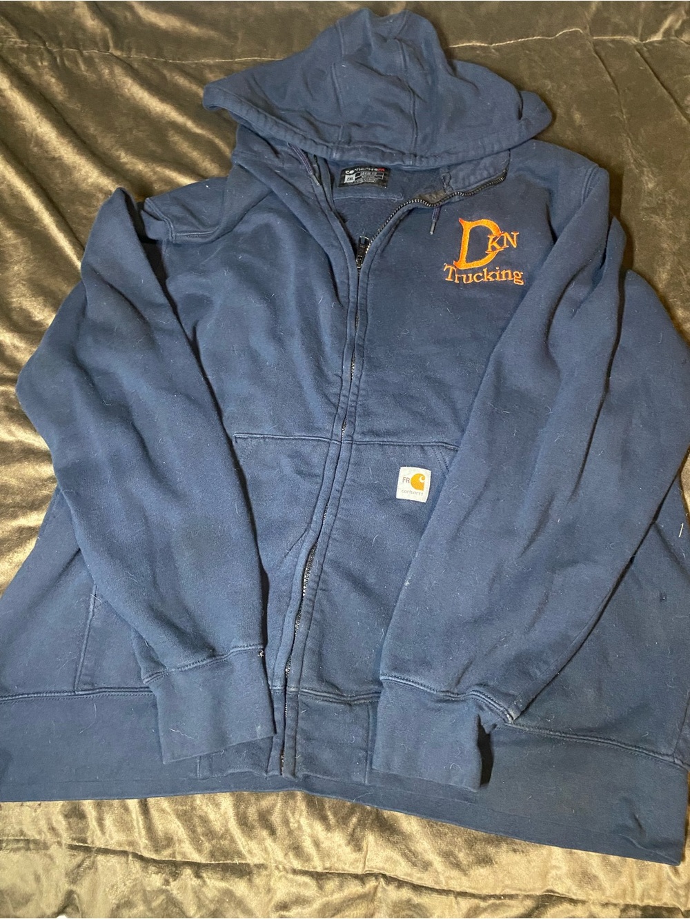 Carhartt Kids Navy Blue Full-Zip Hoodie with Orange Logo